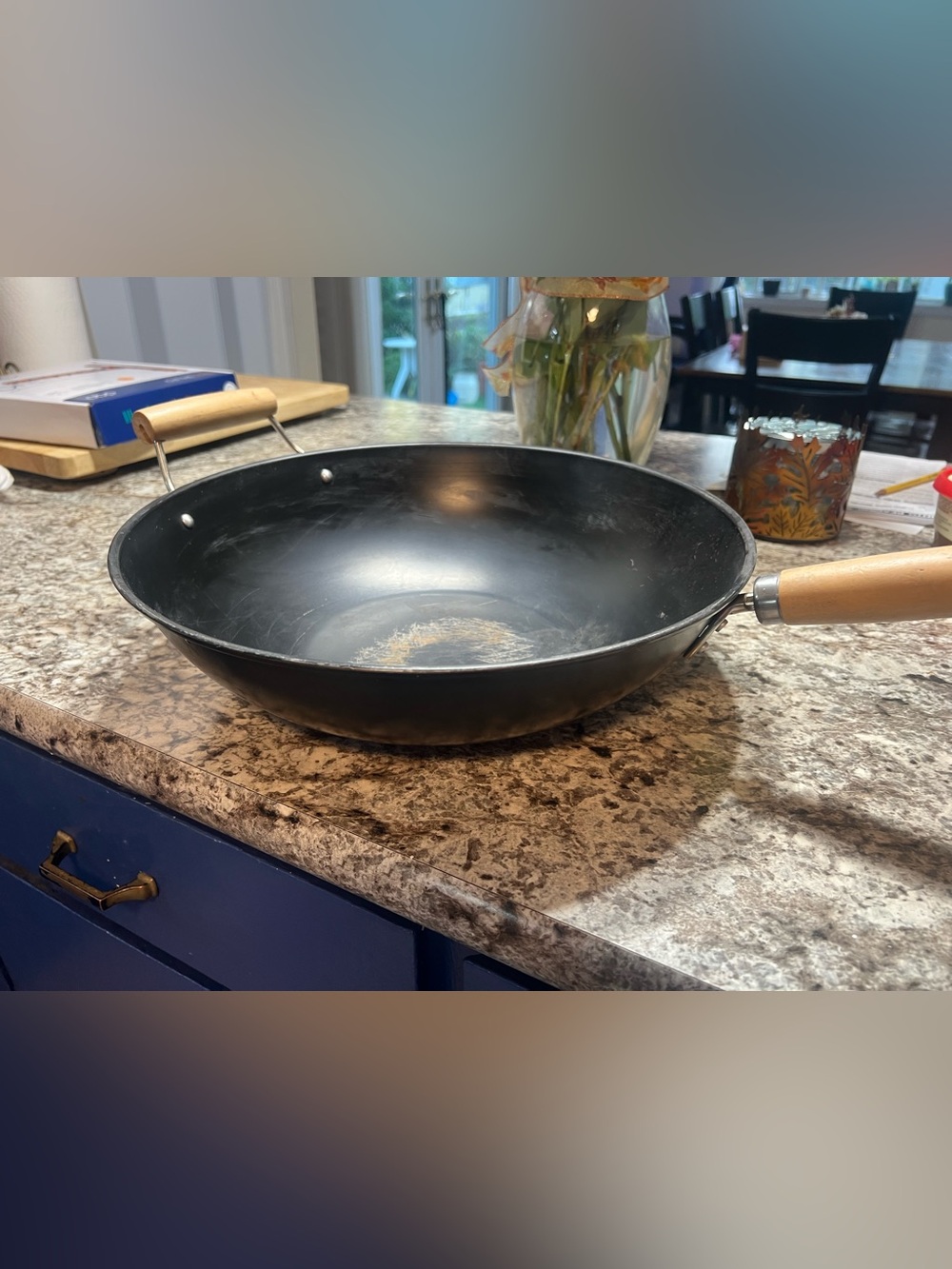 Carbon Steel Wok with Wooden Handle - Black